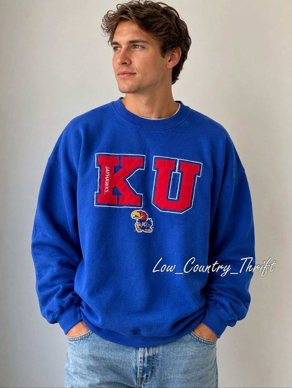 Vintage Kansas Jayhawks KU Sweatshirt 2XL Blue CI Sport NCAA Y2K